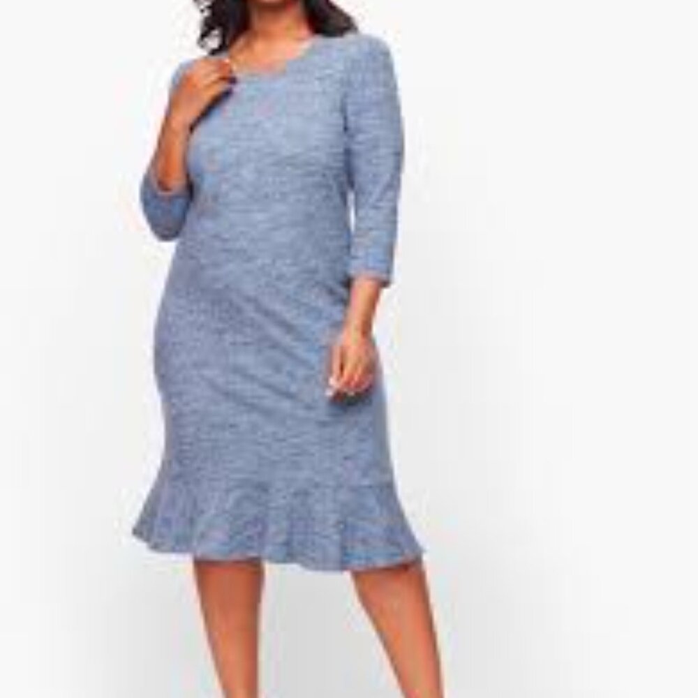 Talbots Plus Terry Flounce Hem Shift Dress Heather Blue Size 2x